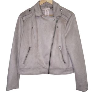 Philosophy Suede Faux Leather Moto Jacket Taupe, Size M